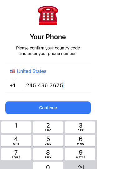 Telegram账号登录号码输入页面